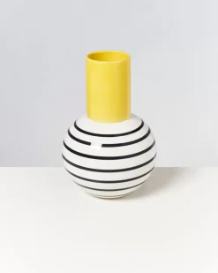 Motel a Miio Bola Vase L Gelb Schwarz Gestreift
