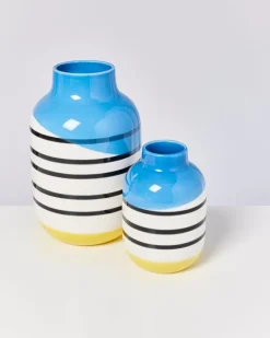 Motel a Miio Nuno Vase M Schwarz-Weis Gestreift Mit Blau
